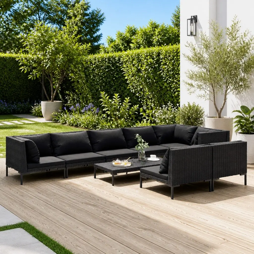 Garden Lounge Set 9 Piece Grey Poly Rattan Outdoor Furniture Patio Sofa