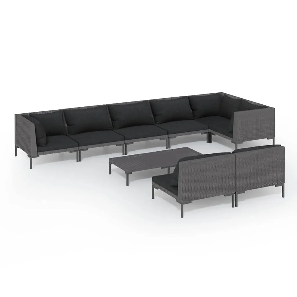 Garden Lounge Set 9 Piece Grey Poly Rattan Outdoor Furniture Patio Sofa