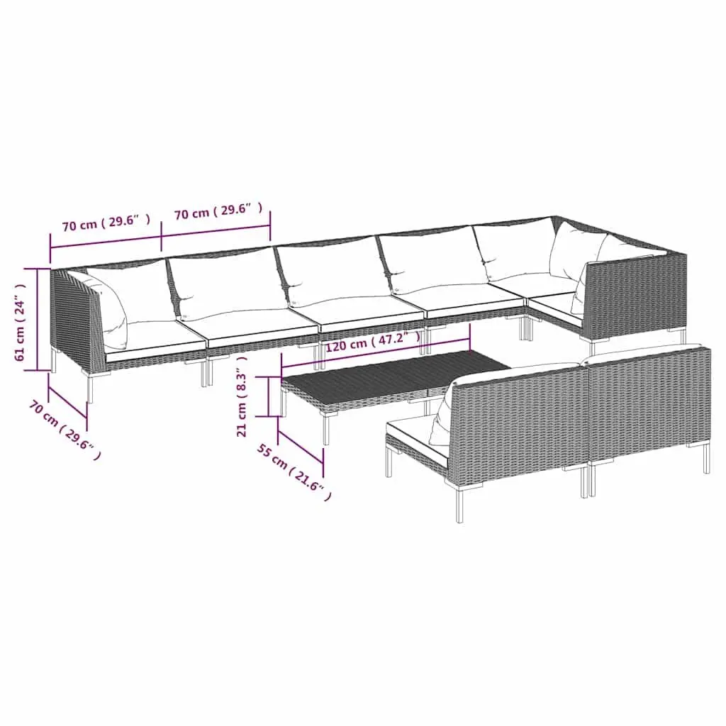 Garden Lounge Set 9 Piece Grey Poly Rattan Outdoor Furniture Patio Sofa
