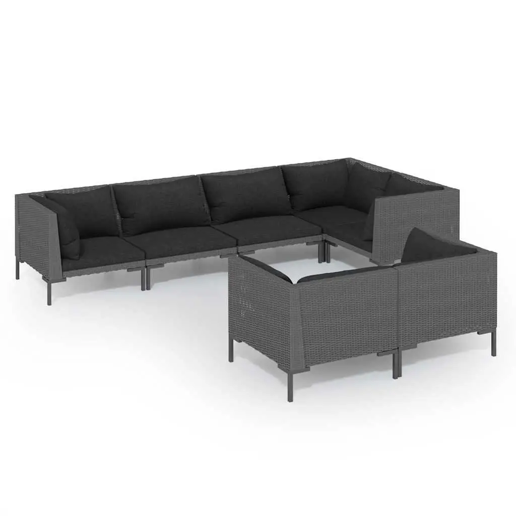 7 Piece Garden Lounge Set Grey Poly Rattan Outdoor Patio Furniture with Cushions