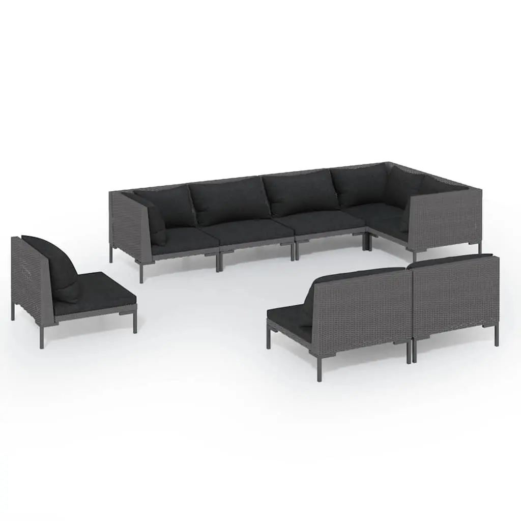 8 Piece Garden Lounge Set Grey Poly Rattan Cushions Outdoor Patio Furniture