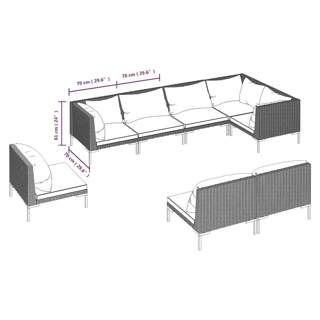 8 Piece Garden Lounge Set Grey Poly Rattan Cushions Outdoor Patio Furniture