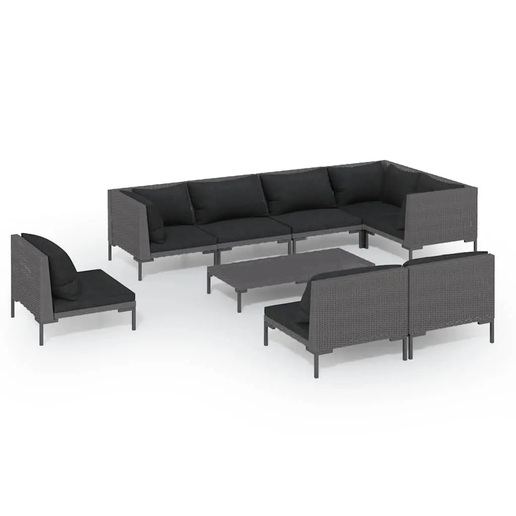 9 Piece Garden Lounge Set Grey Outdoor Patio Furniture Rattan with Cushions