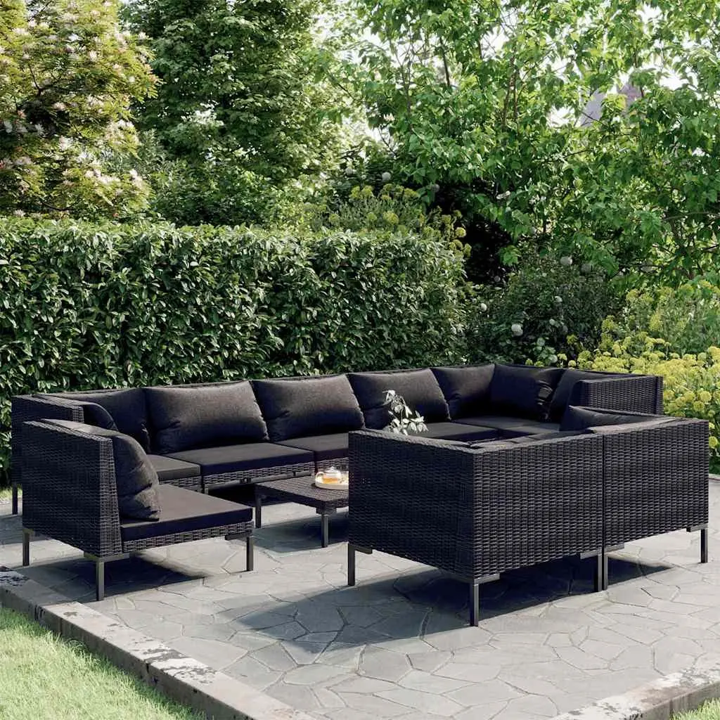 Outdoor Lounge Set 10 Piece Weather Resistant Garden Furniture Grey Rattan with Cushions