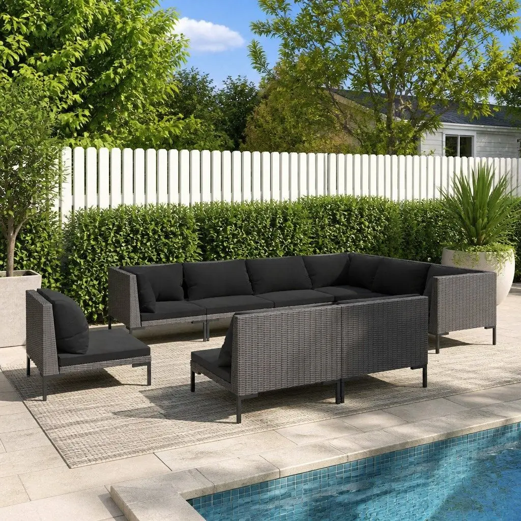Garden Lounge Set 9 Piece Grey Rattan Outdoor Patio Furniture with Cushions