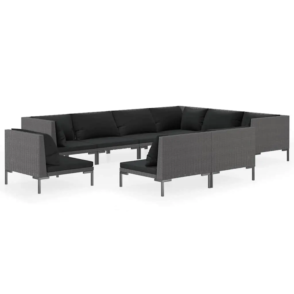 Garden Lounge Set 9 Piece Grey Rattan Outdoor Patio Furniture with Cushions