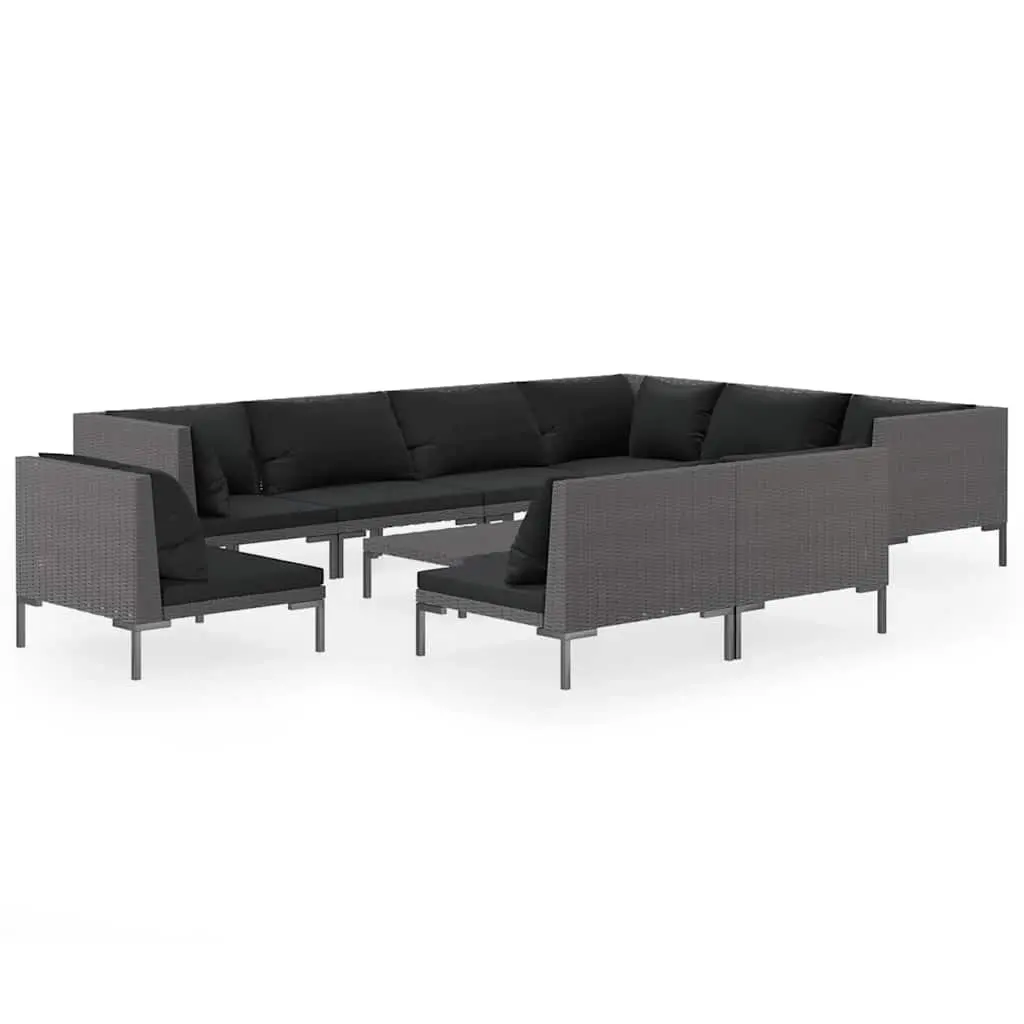 Garden Lounge Set Grey 10 Piece Outdoor Furniture with Cushions Poly Rattan