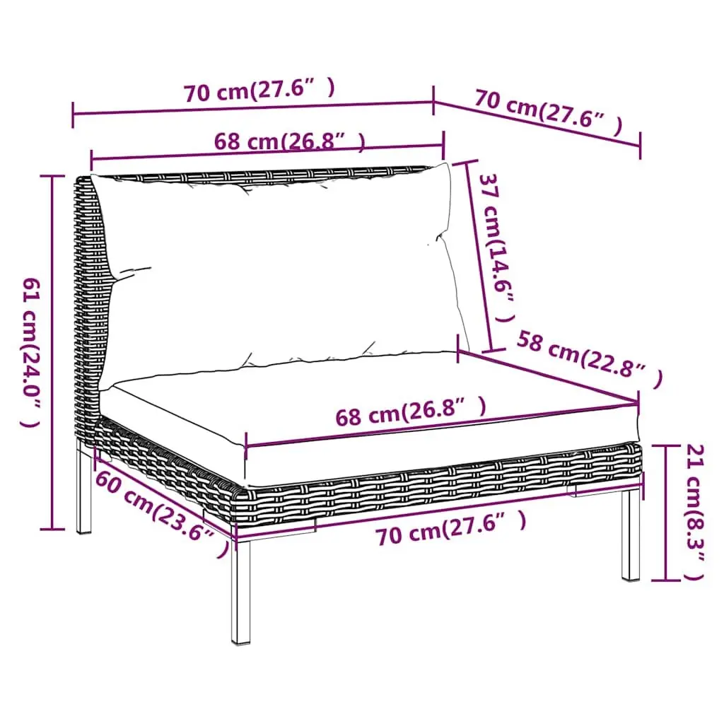10 Piece Outdoor Garden Lounge Set with Cushions Half-Round PE Rattan and Powder-Coated Steel Grey