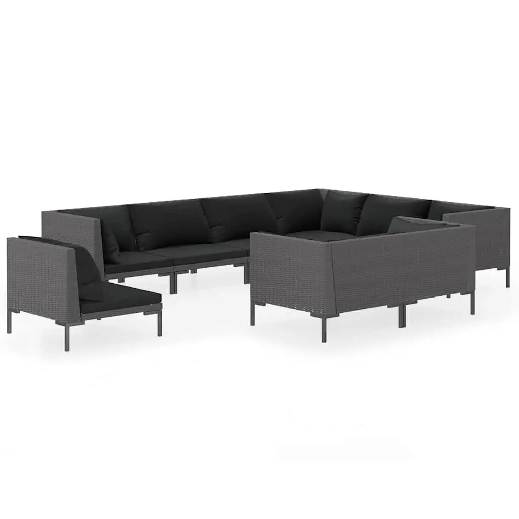 Outdoor Patio Furniture Set 9 Piece Garden Lounge with Grey Cushions and Pillows
