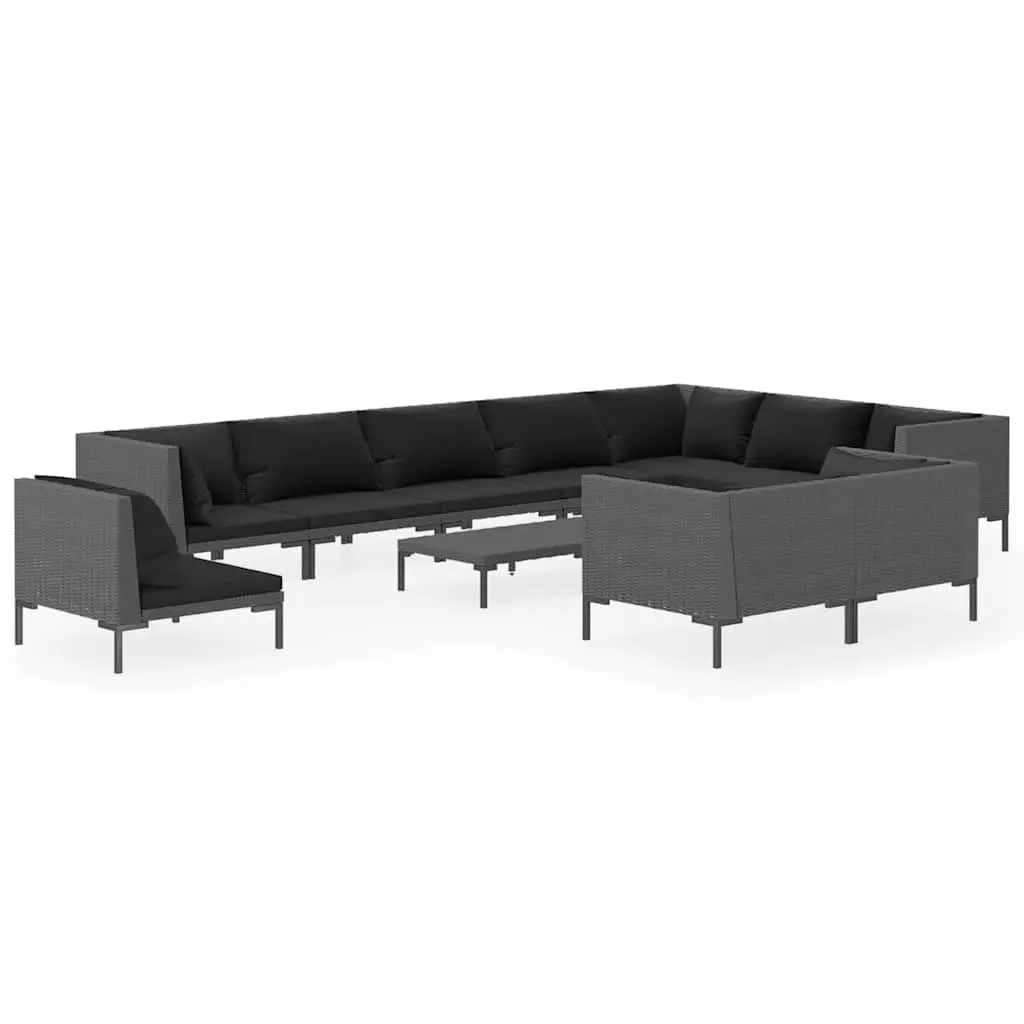 Garden Lounge Set 11 Piece Outdoor Furniture Poly Rattan Grey Cushions