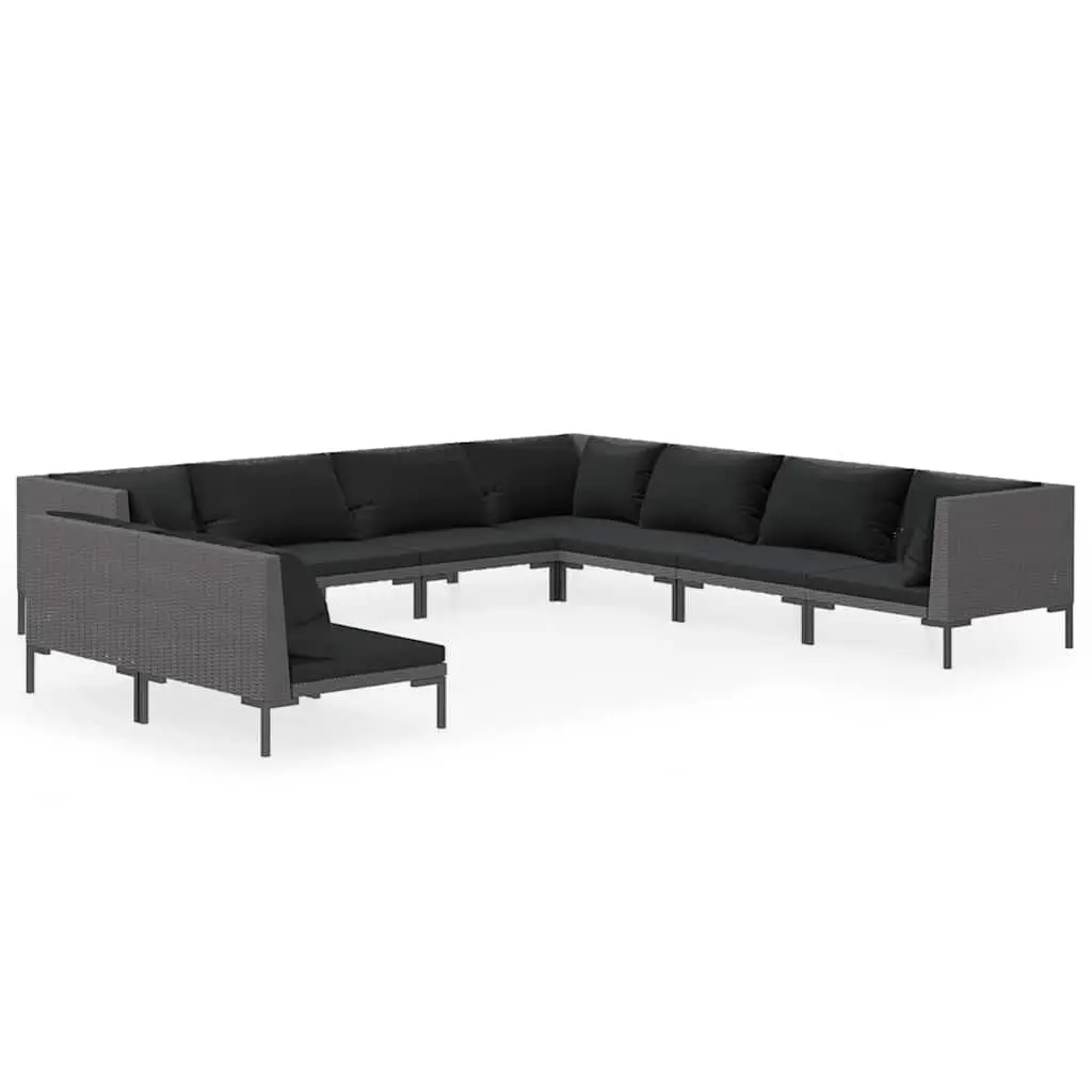 Garden Lounge Set 9 Piece Outdoor Patio Furniture with Cushions Grey Rattan