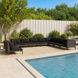 Garden Lounge Set 10 Piece Outdoor Furniture Poly Rattan Cushions Grey Patio