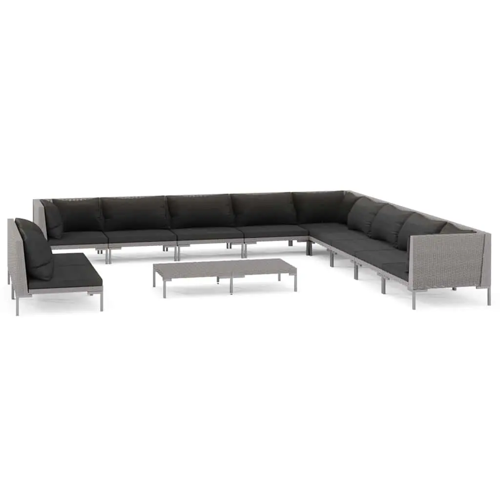 12 Piece Garden Lounge Set Grey Poly Rattan Patio Furniture with Cushions