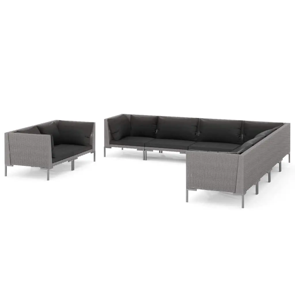 9 Piece Outdoor Furniture Set Grey Rattan Garden Lounge with Cushions and Pillows
