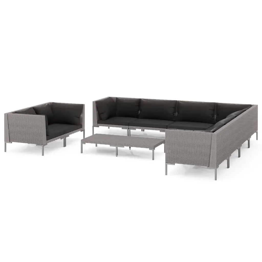 10 Piece Garden Lounge Set with Cushions Outdoor Patio Furniture Poly Rattan