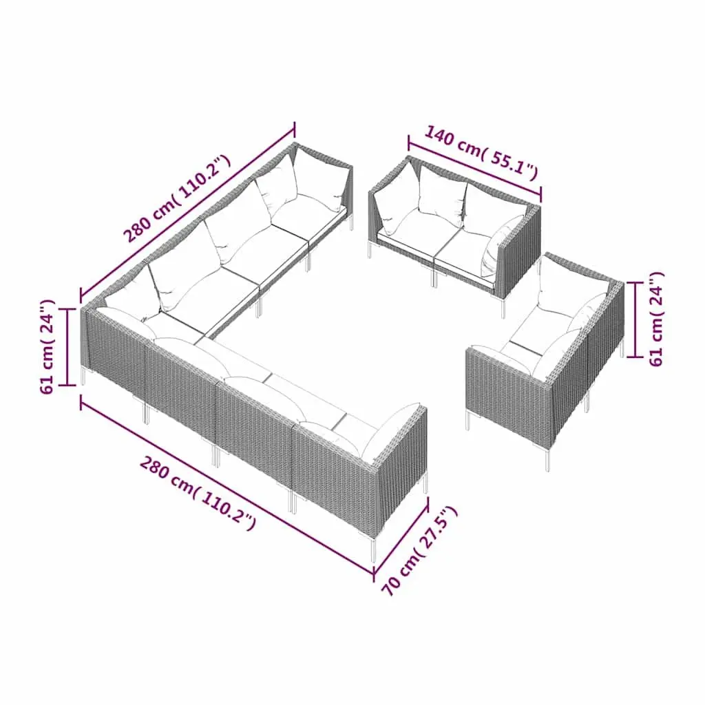 11-Piece Garden Lounge Set with Cushions