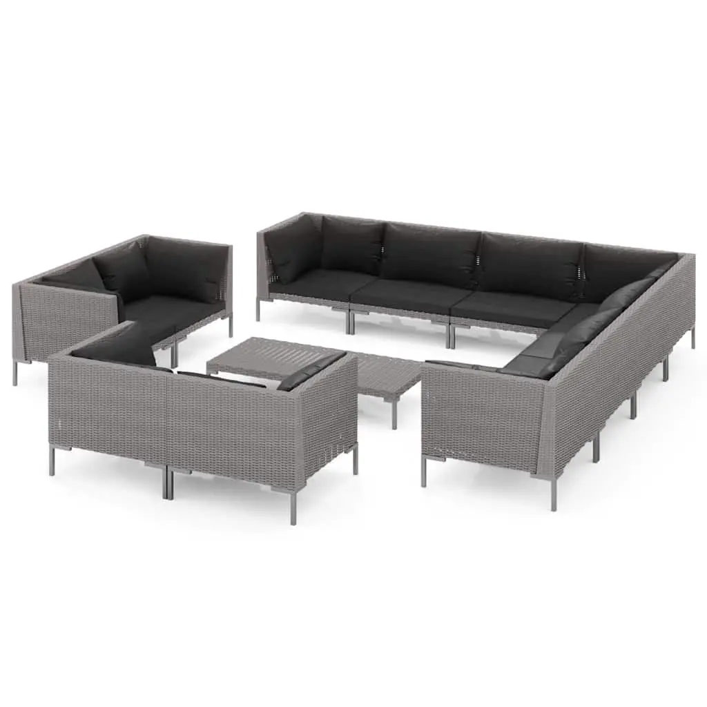 Garden Lounge Set 12 Piece Outdoor Furniture Rattan Grey with Cushions Pillows