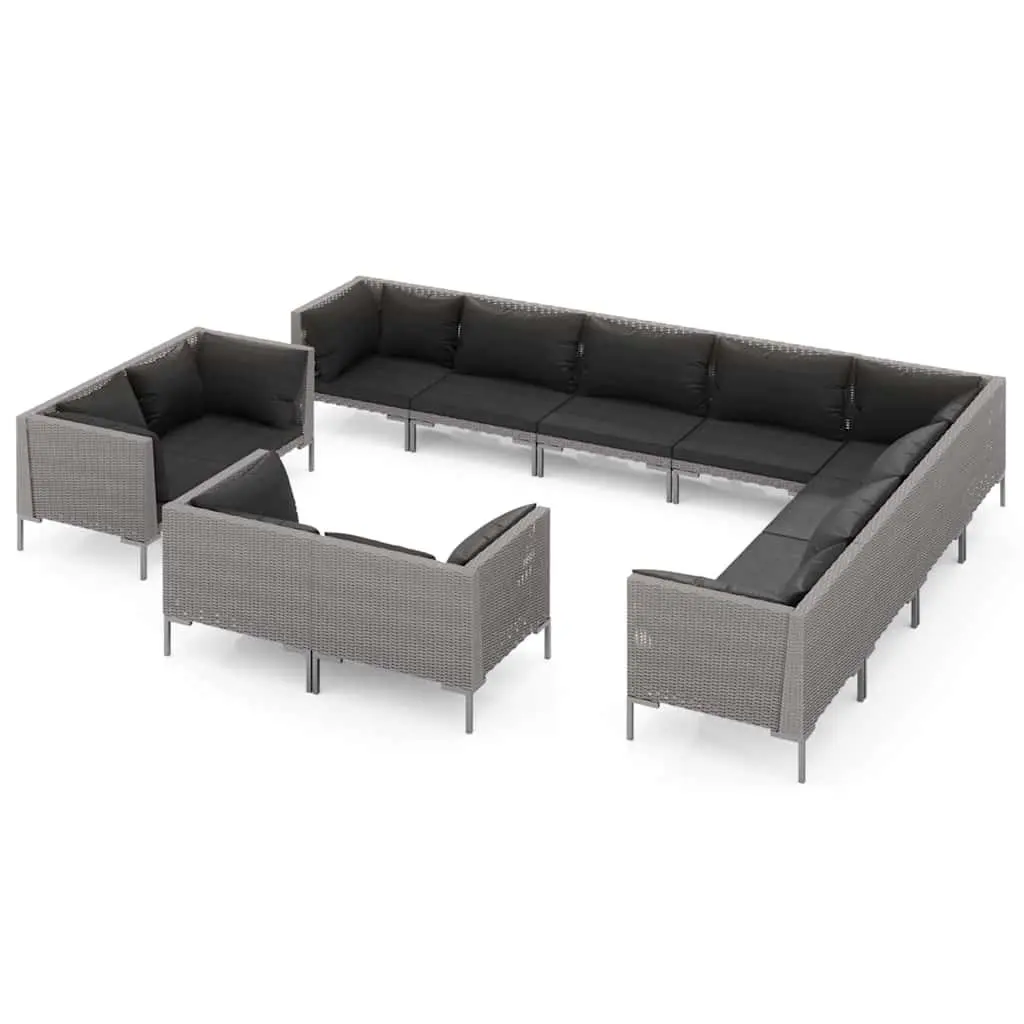 Outdoor Furniture Set 12 Piece Garden Lounge Grey Cushions PE Rattan