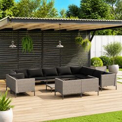 Garden Lounge Set 13 Piece Outdoor Furniture Grey Poly Rattan Patio Sofa with