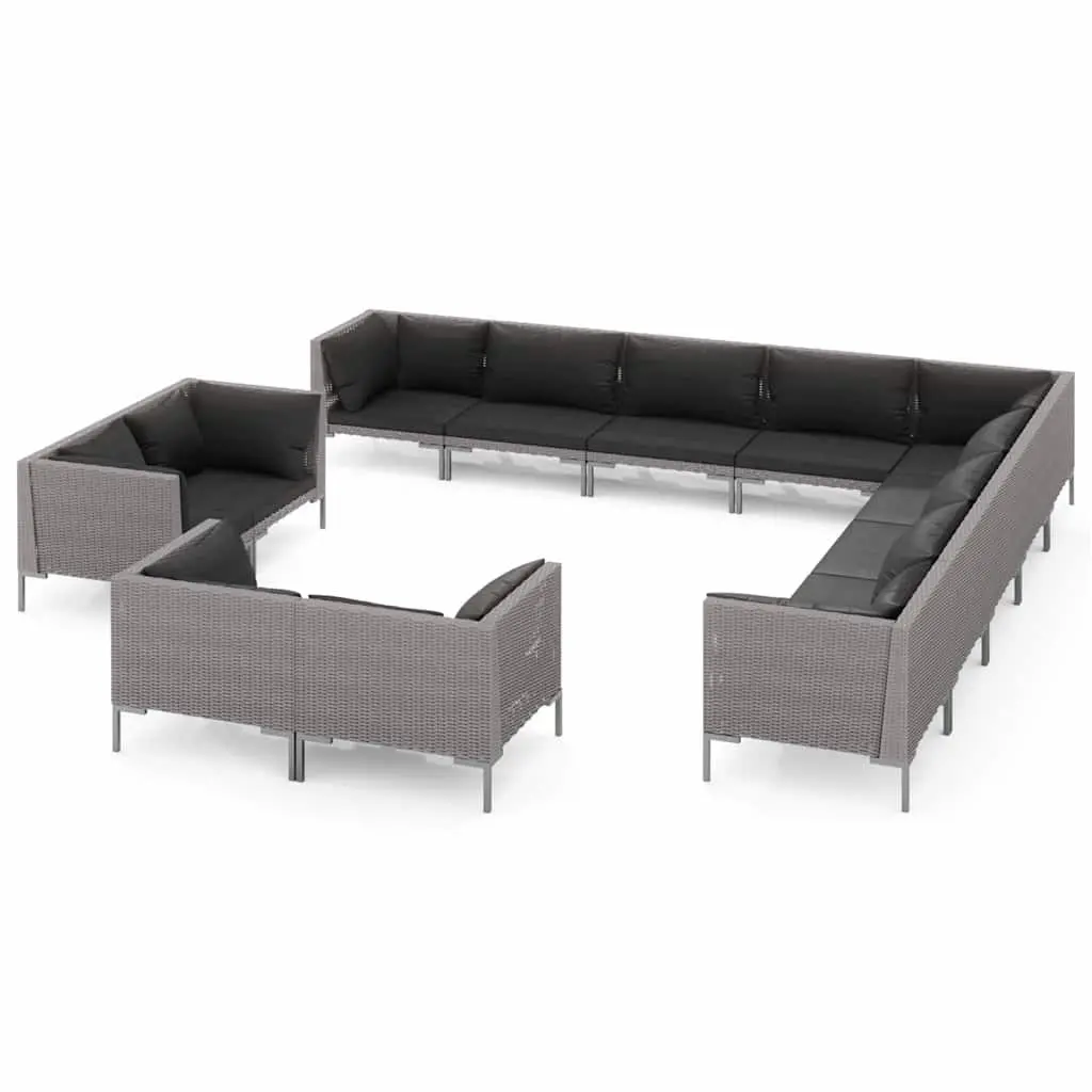 Garden Lounge Set 13 Piece Outdoor Furniture Poly Rattan Grey with Cushions