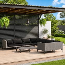 Garden Lounge Set 9 Piece Outdoor Furniture Patio Sofa Grey Rattan Cushions