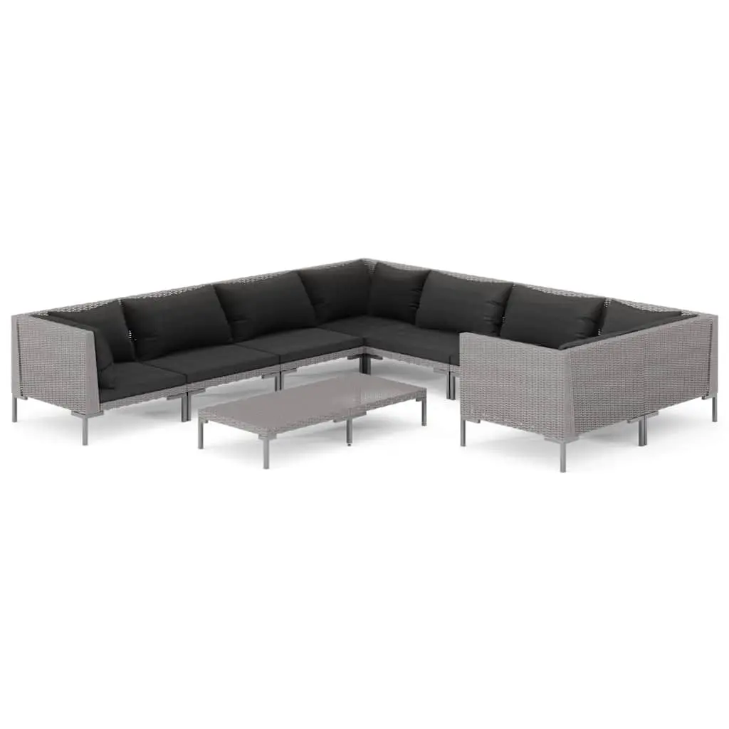 Garden Lounge Set 9 Piece Outdoor Furniture Patio Sofa Grey Rattan Cushions