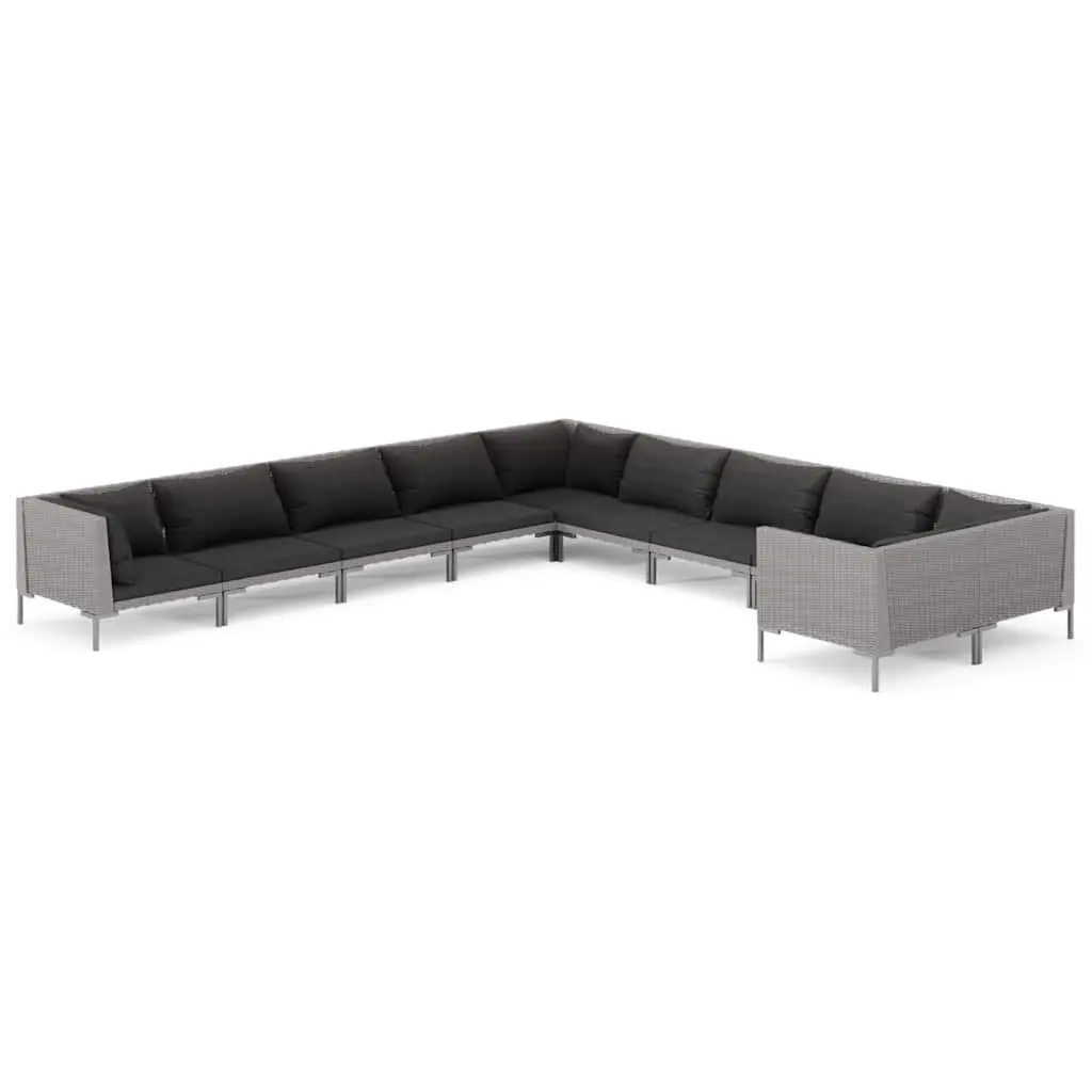 Garden Lounge Set 10 Piece Grey Cushions Poly Rattan Outdoor Furniture