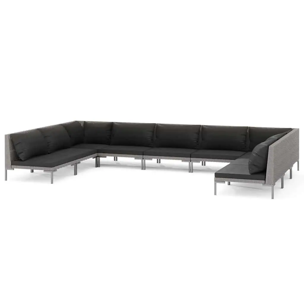 Outdoor Lounge Set 9 Piece Grey Rattan Cushions Weather Resistant Durable Patio Furniture