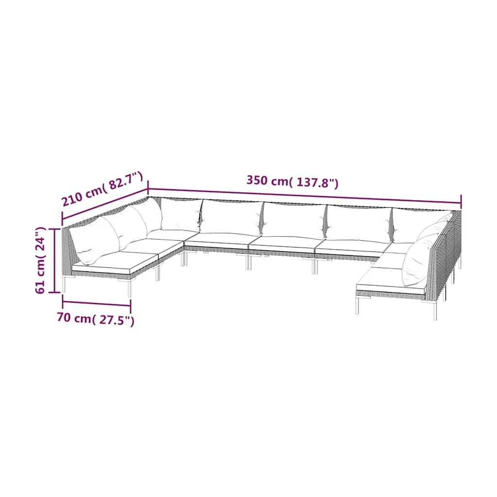Outdoor Lounge Set 9 Piece Grey Rattan Cushions Weather Resistant Durable Patio Furniture