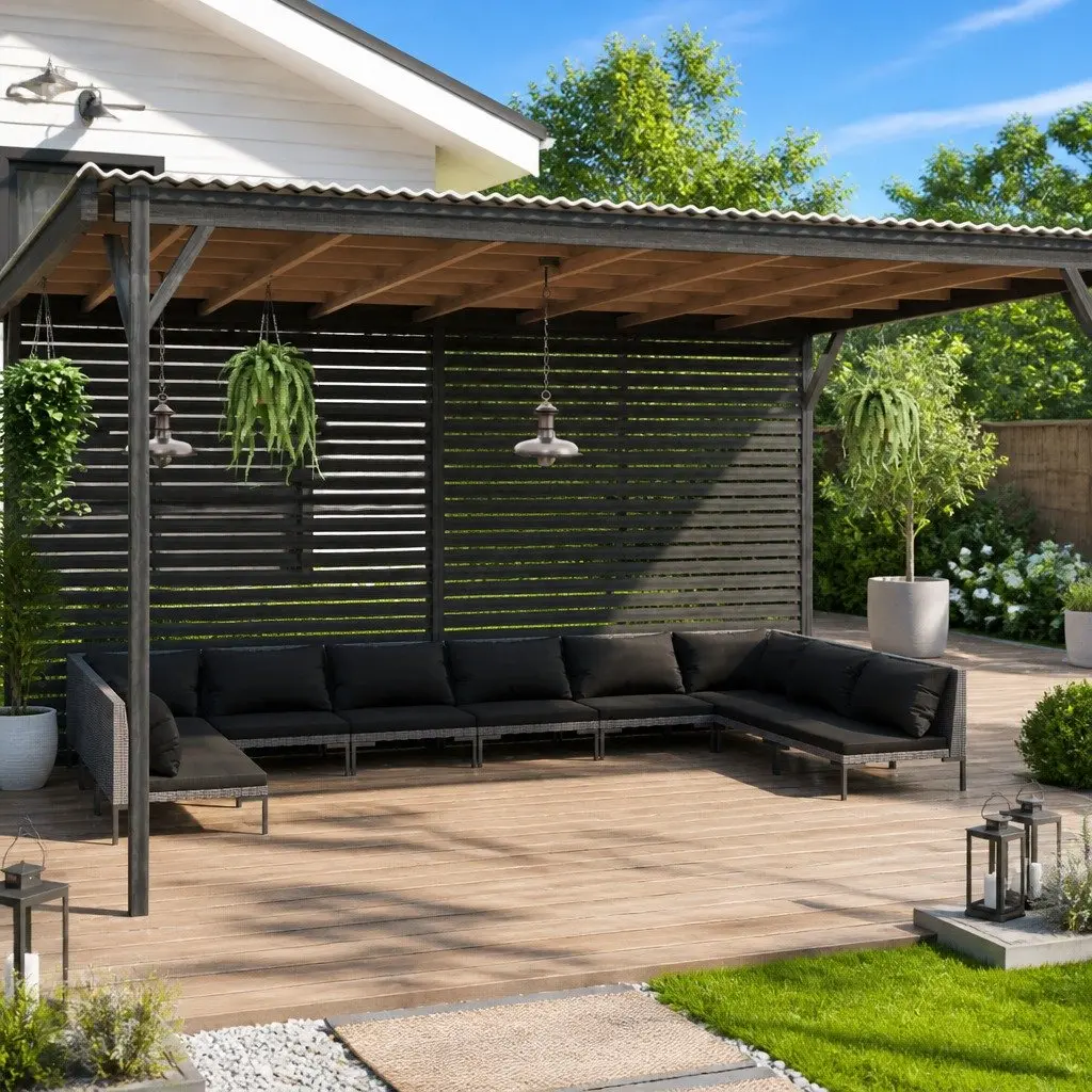 Garden Lounge Set 10 Piece Outdoor Furniture Grey Poly Rattan Cushions
