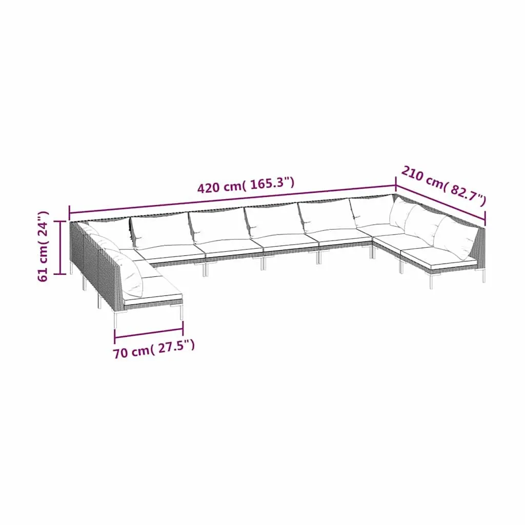 Garden Lounge Set 10 Piece Outdoor Furniture Grey Poly Rattan Cushions