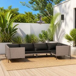 Garden Lounge Set 6 Piece Outdoor Furniture Grey Poly Rattan Patio Sofa with