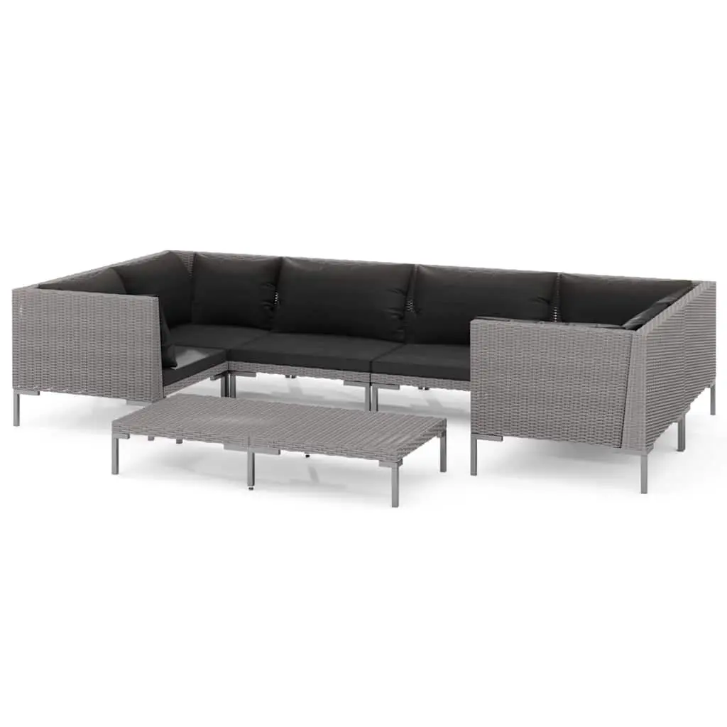 7 Piece Garden Lounge Set Outdoor Patio Furniture Weather Resistant Grey Poly Rattan with Cushions