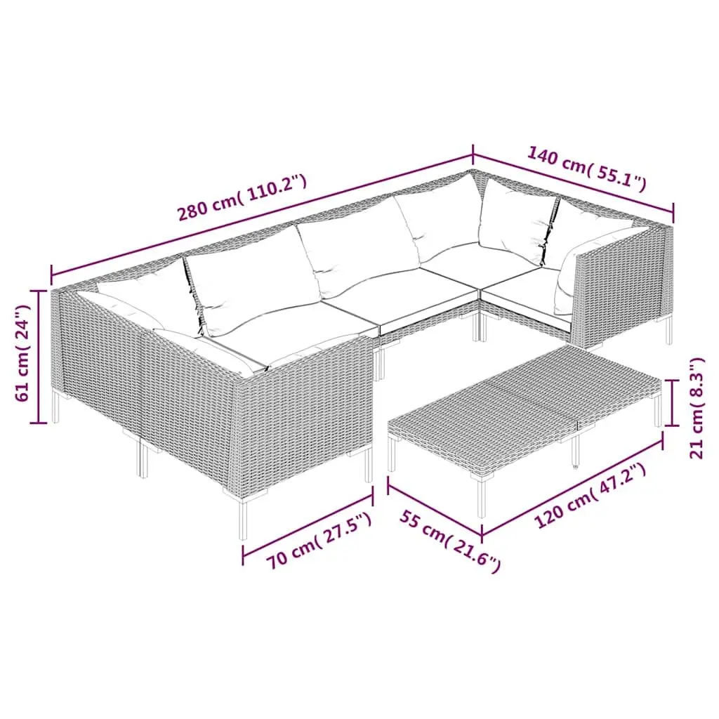 7 Piece Garden Lounge Set Outdoor Patio Furniture Weather Resistant Grey Poly Rattan with Cushions