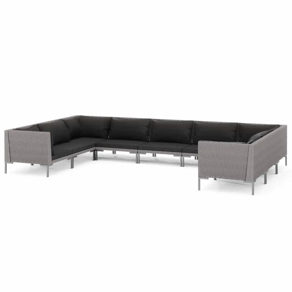 Garden Lounge Set 9 Piece Grey Rattan Sofa with Cushions