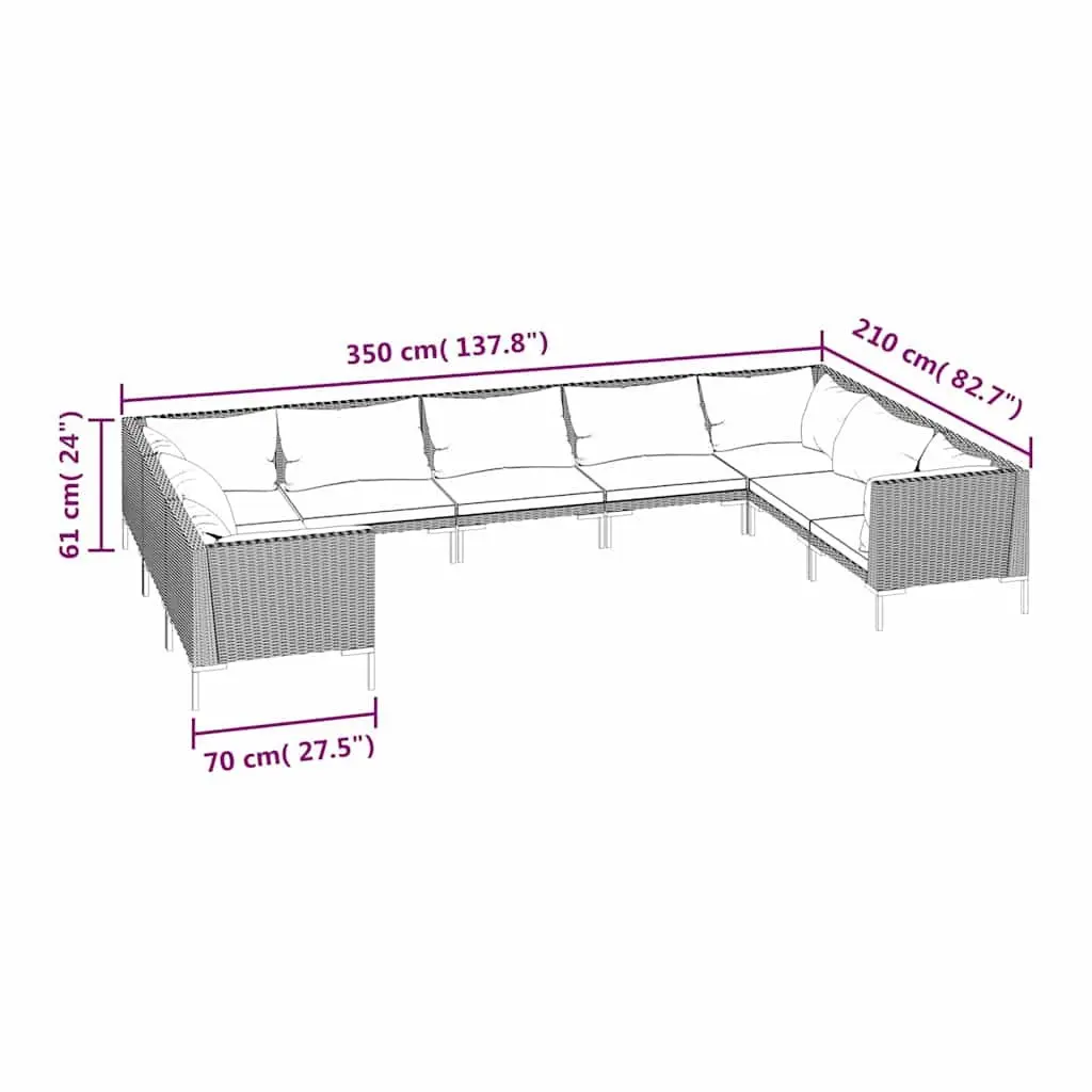 Garden Lounge Set 9 Piece Grey Rattan Sofa with Cushions