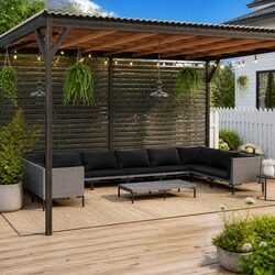 Garden Lounge Set 11 Piece Outdoor Patio Furniture Grey Poly Rattan with