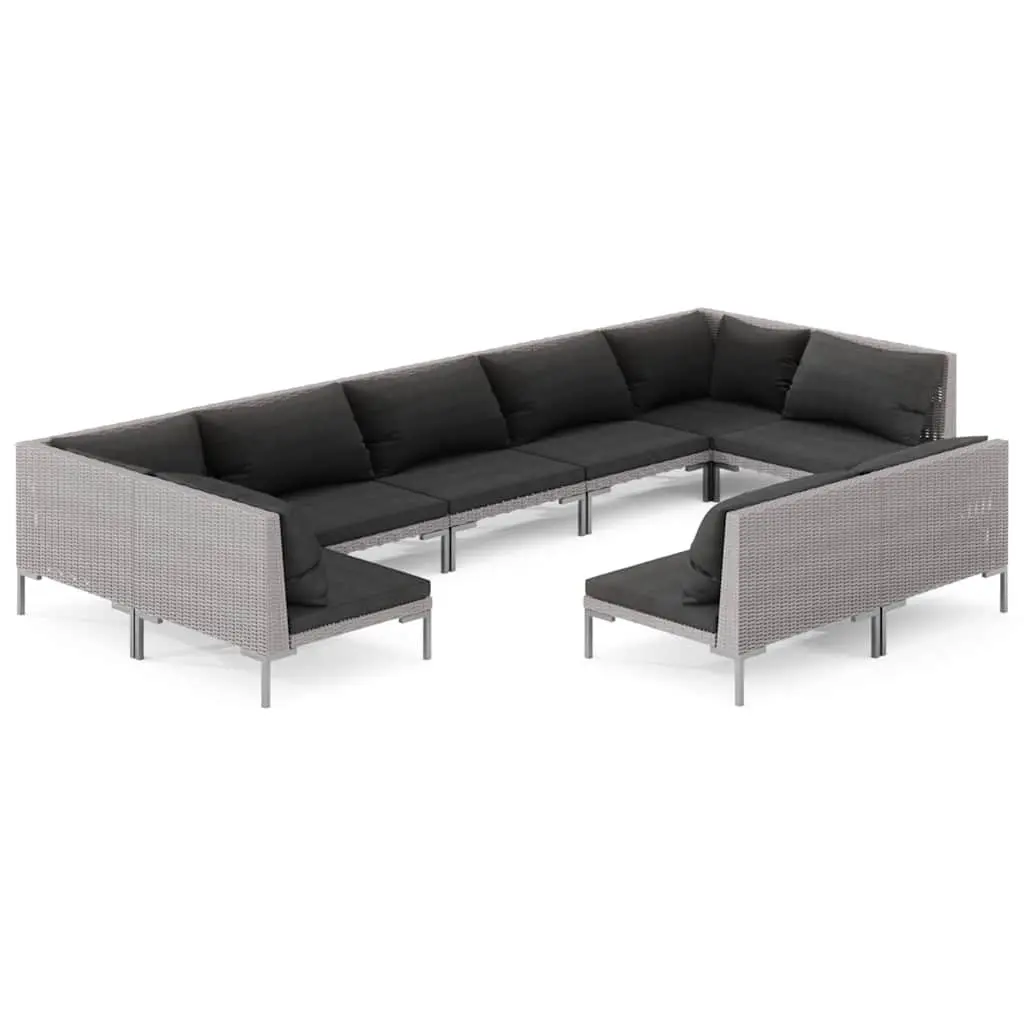 Garden Lounge Set 9 Piece Outdoor Furniture Poly Rattan Grey Cushions