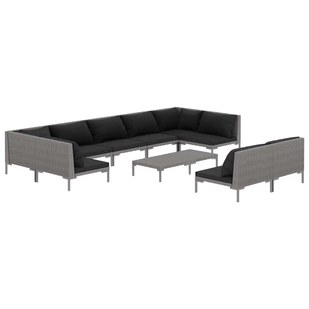 10 Piece Grey Garden Lounge Set Outdoor Patio Furniture Rattan with Cushions