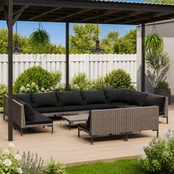 12 Piece Garden Lounge Set with Cushions PE Rattan Outdoor Furniture Grey Patio