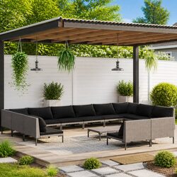 Garden Lounge Set 13 Piece Outdoor Furniture with Cushions Rattan Grey Patio