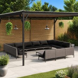 14 Piece Garden Lounge Set with Cushions Poly Rattan Outdoor Furniture Grey