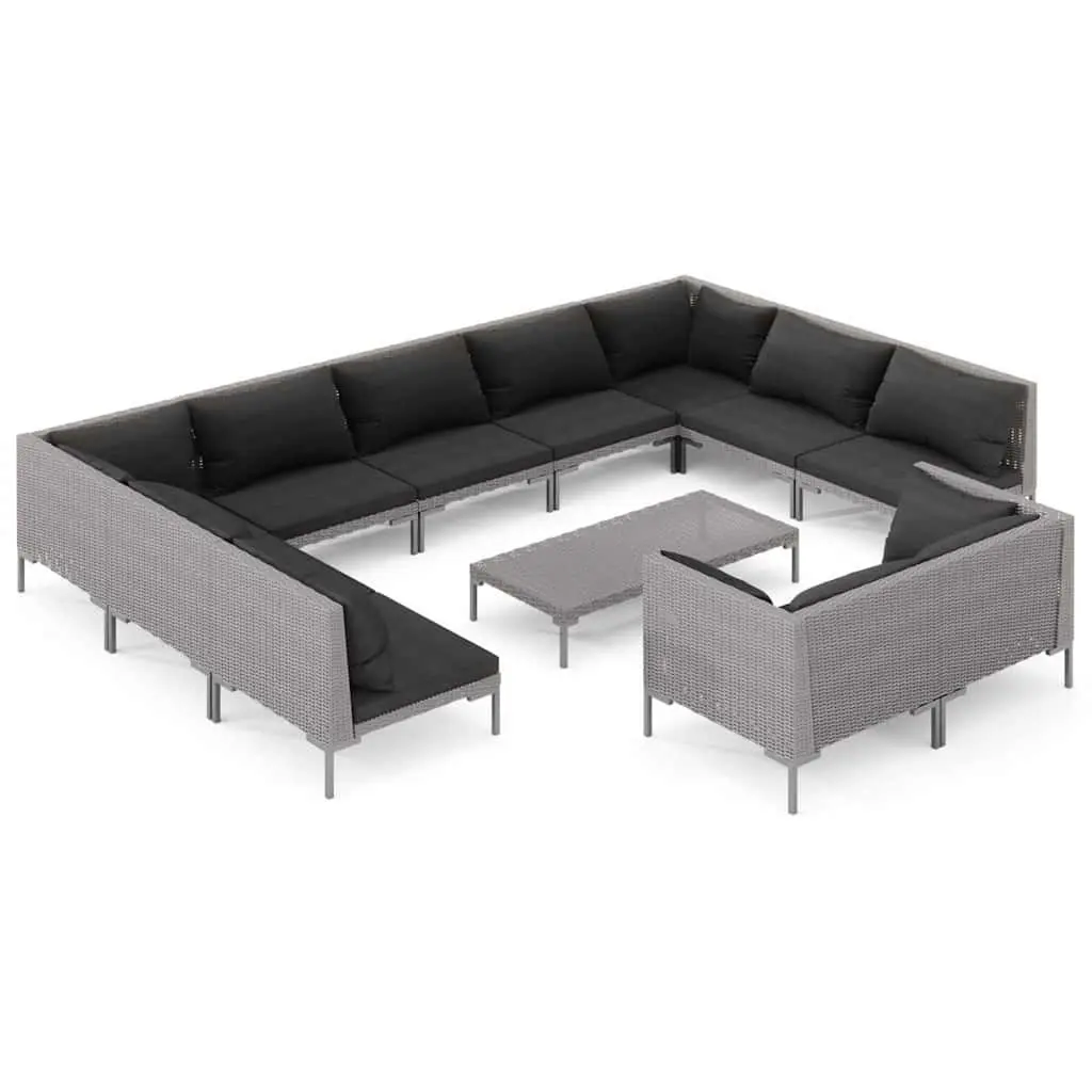 Garden Lounge Set 12 Piece Outdoor Patio Furniture Grey Rattan