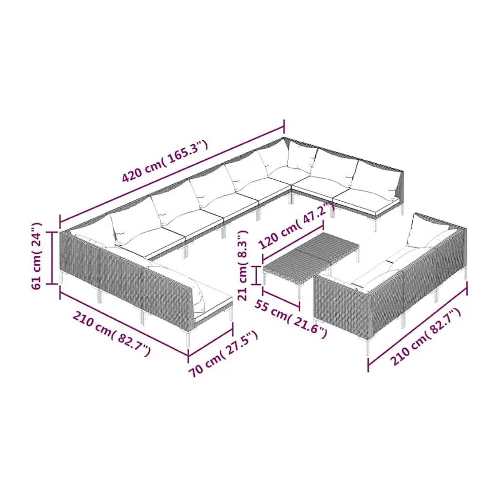 Garden Lounge Set 14 Piece Outdoor Patio Furniture Grey Rattan