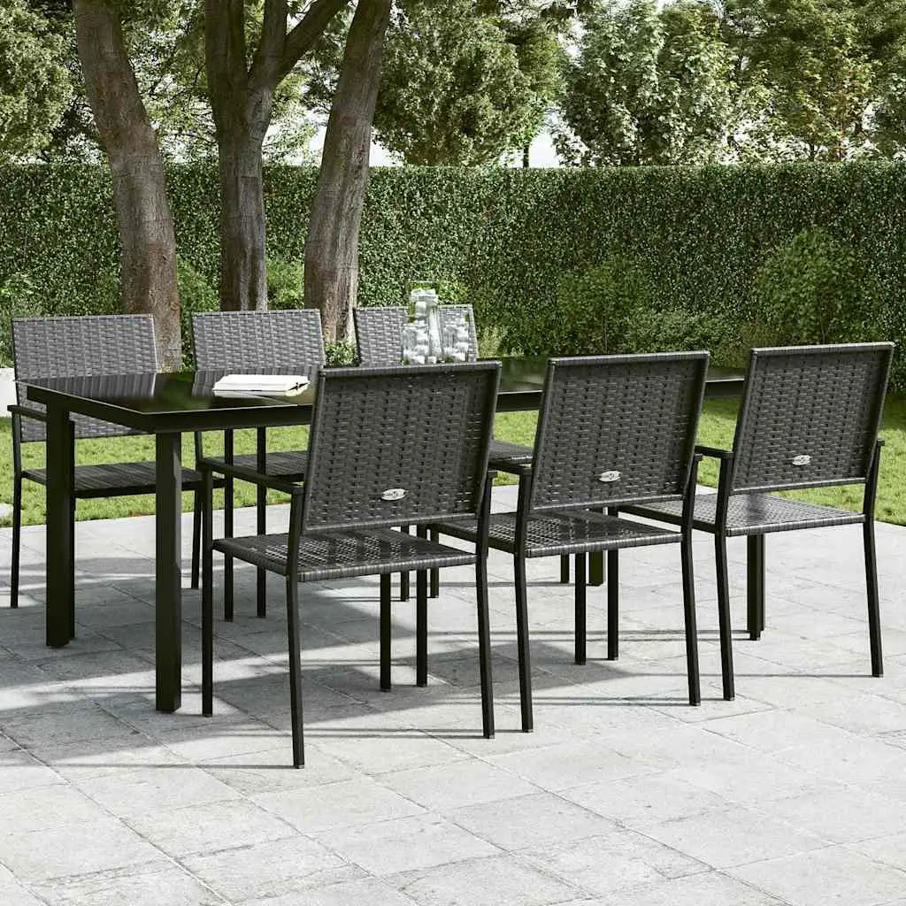 Garden Dining Table Black Steel Frame Glass Top 200 x 100 x 74 cm