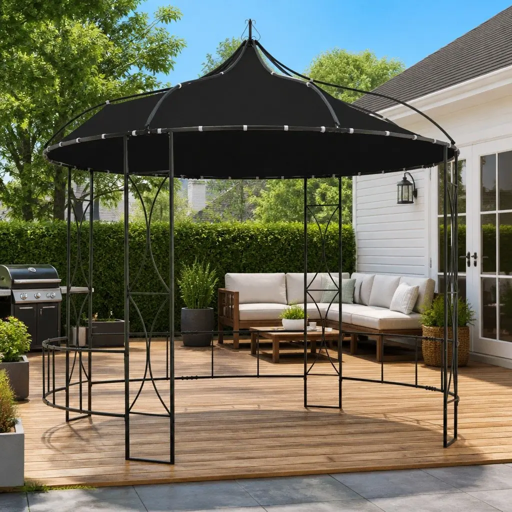 Round Gazebo Vented Canopy 300x290 cm Outdoor Shade Shelter Garden Patio Structure