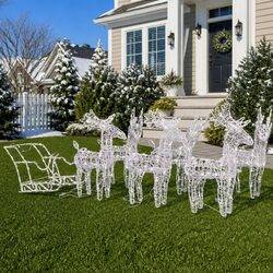Christmas Reindeer Sleigh Yard Decoration Lighted 320 LED Lights Acrylic Outdoor