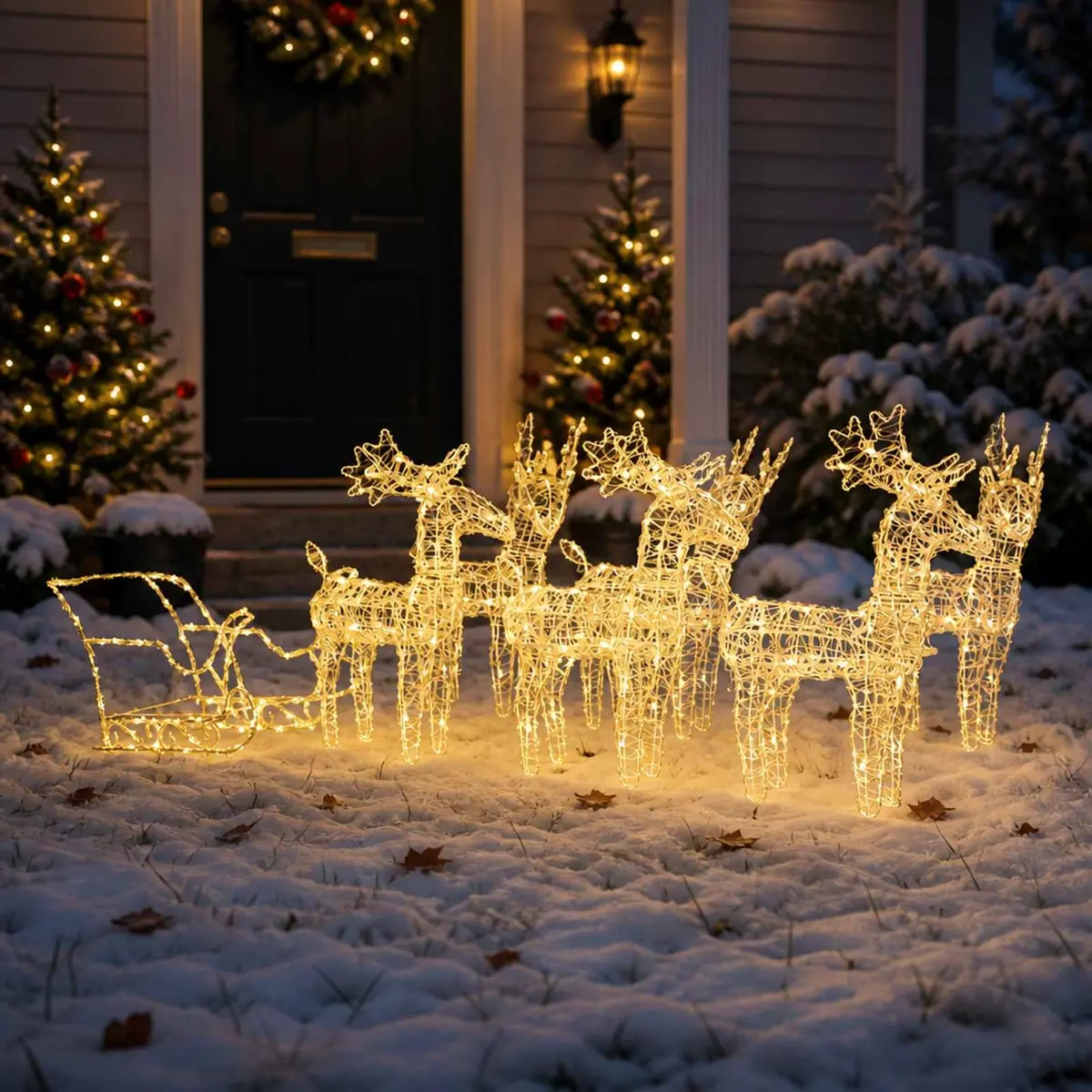 Christmas Yard Decoration Lighted Reindeer Sleigh 320 LED Acrylic Outdoor