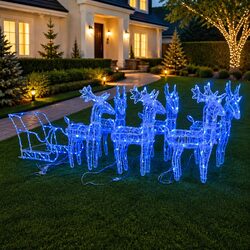 Christmas Reindeer Sleigh Yard Decoration 320 LED Lights Acrylic