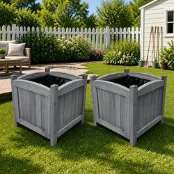 Raised Garden Beds 2 pcs 30x30x30 cm Outdoor Planter Boxes Grey Wood